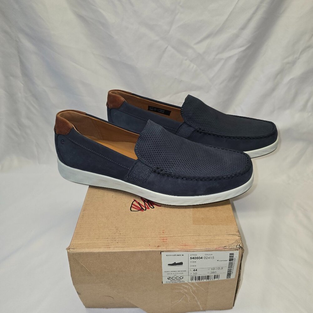 ECCO S Lite Moc M, Men's Size 10-10.5 Leather Moccasins in Navy, NIB